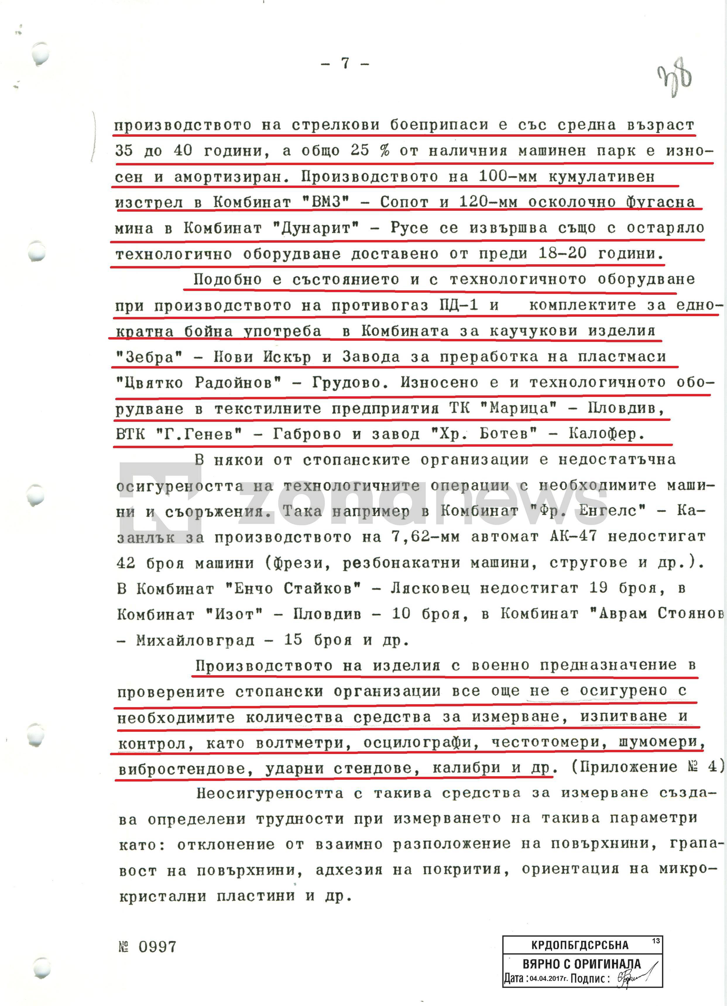 Поверителна справка от 1985 г. показва тотален упадък във ВПК на комунистическа България